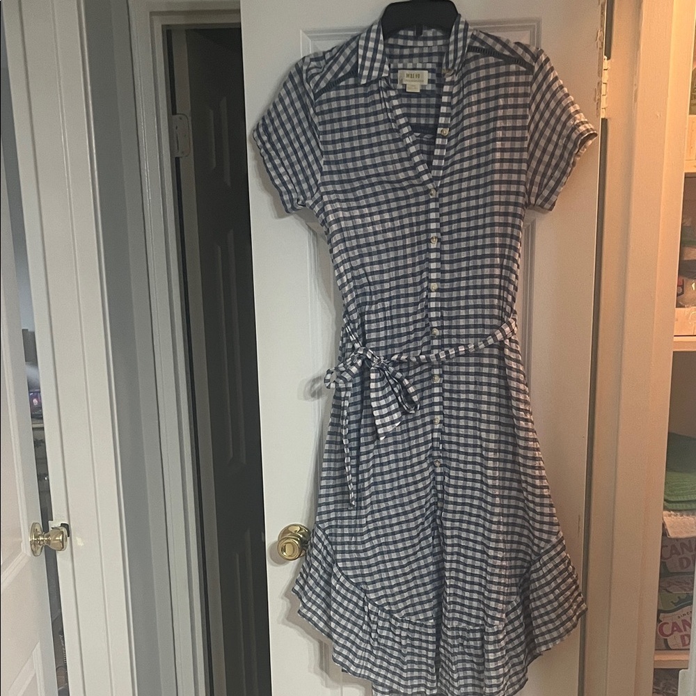Maeve Anthropologie Blue Gingham Finley Frill Hem Midi Dress Sz XS